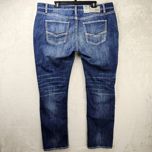 BKE Buckle Mason Tapered Leg Jeans Mens 42x31 Blue Stretch Denim Whiskers 42R - Picture 8 of 15